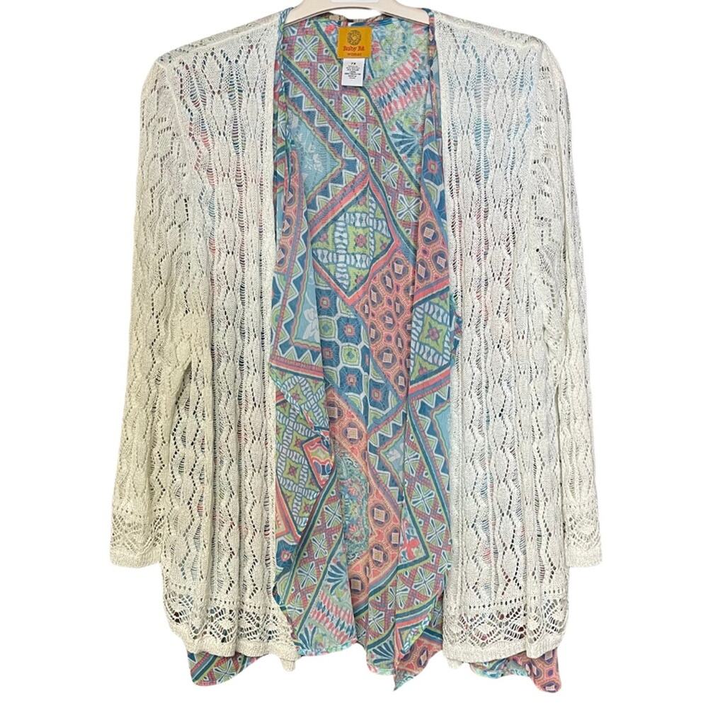 Ruby Rd cardigan detailed lining lightweight feminine flowy colorful size 2XL
